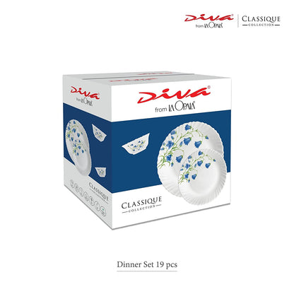 La Opal Glass, Classique Collection, Glass Dinner Set 21 pcs-ASTER BLUE