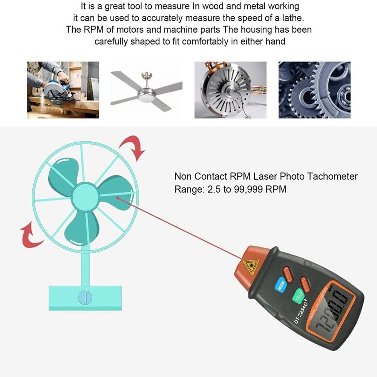 Non-Contact Digital Laser Photo Tachometer RPM Meter