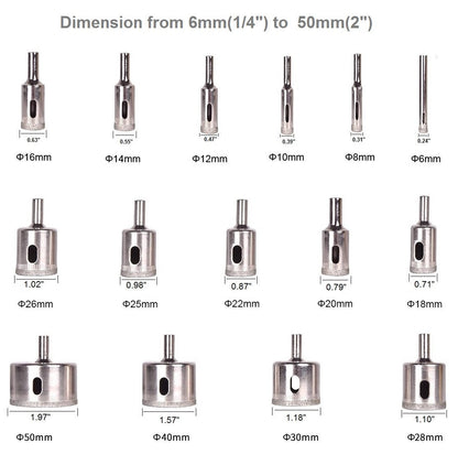 15PCS Diamond Hole Saw Drill Bit Set