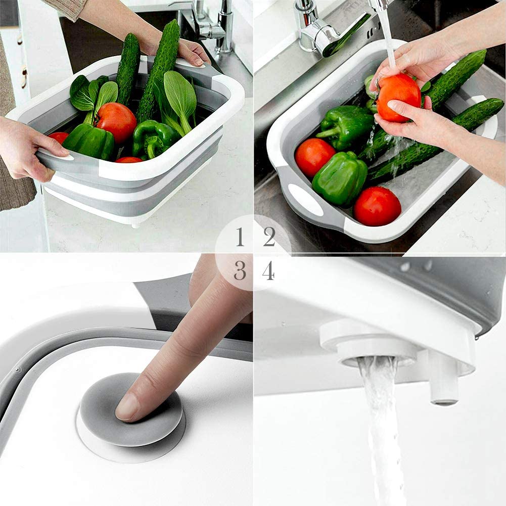 Collapsible Cutting Board with Colander