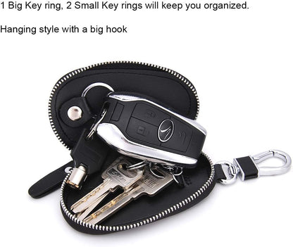 Leather Car Key Case Wallet Key Holder Bag for Men Women Black