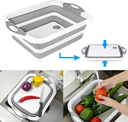 Collapsible Cutting Board with Colander