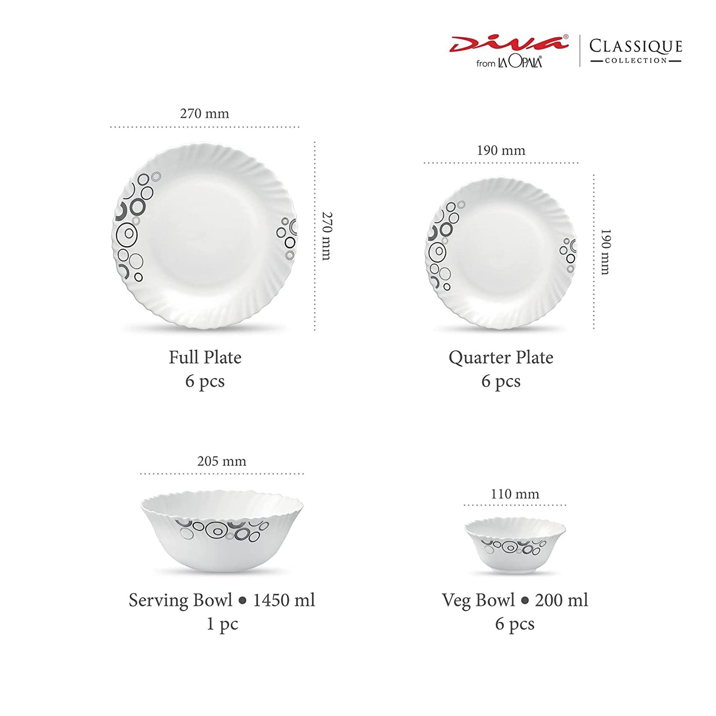 La Opal Glass, Classique Collection, Glass Dinner Set 21 pcs-MISTY DROPS