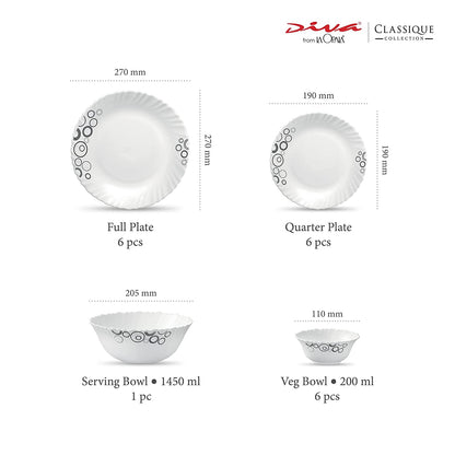 La Opal Glass, Classique Collection, Glass Dinner Set 21 pcs-MISTY DROPS