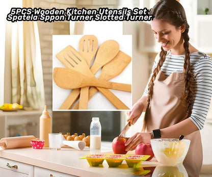 5 Pcs Wooden Utensil Kitchen Spatula Set