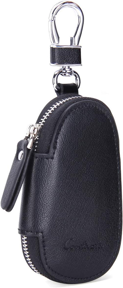 Leather Car Key Case Wallet Key Holder Bag for Men Women Black