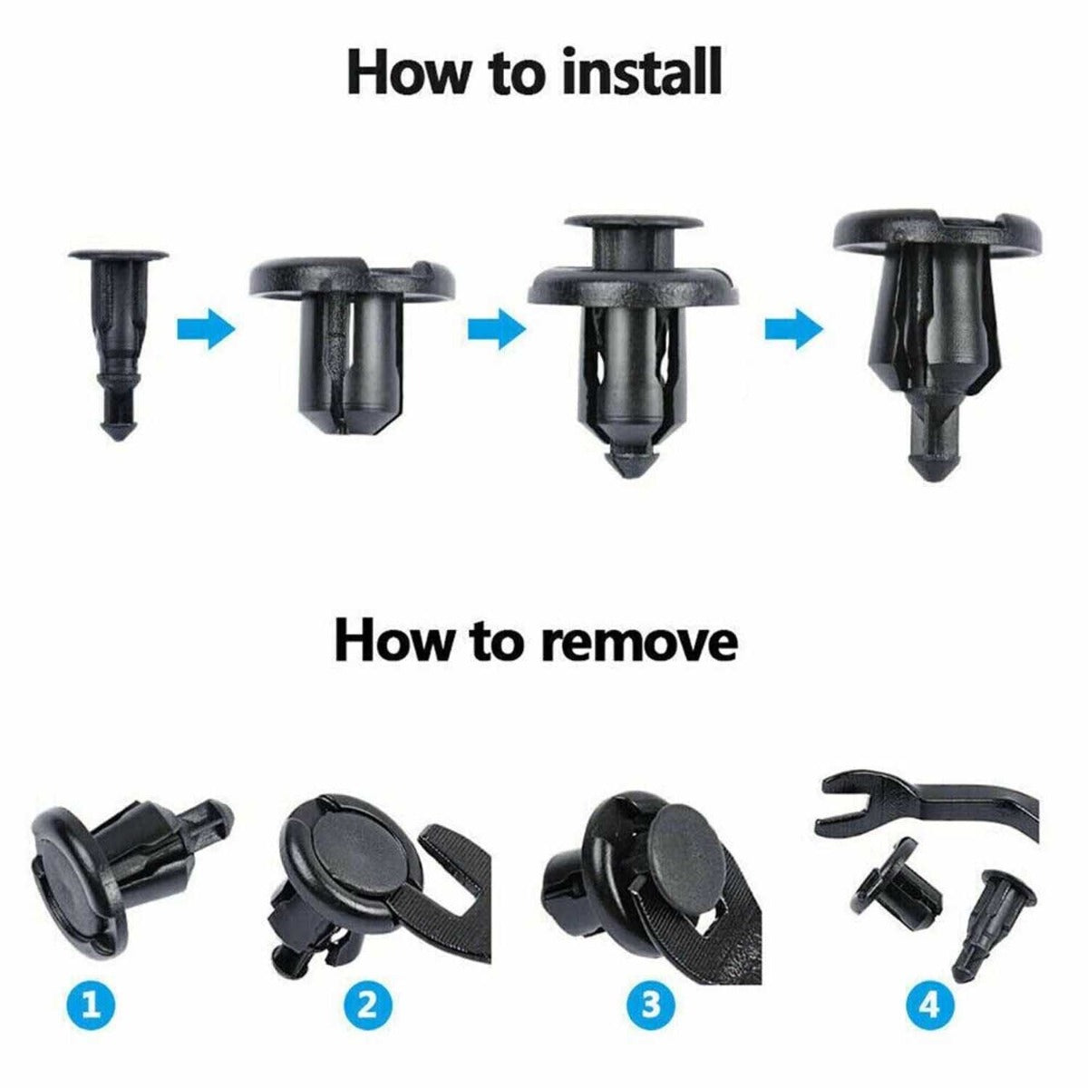 100 Pcs 10mm Bumper Retainer Clips - Black