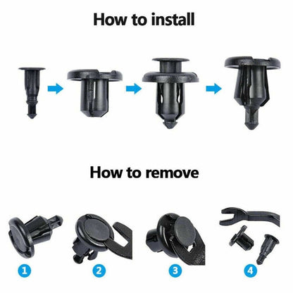 100 Pcs 10mm Bumper Retainer Clips - Black