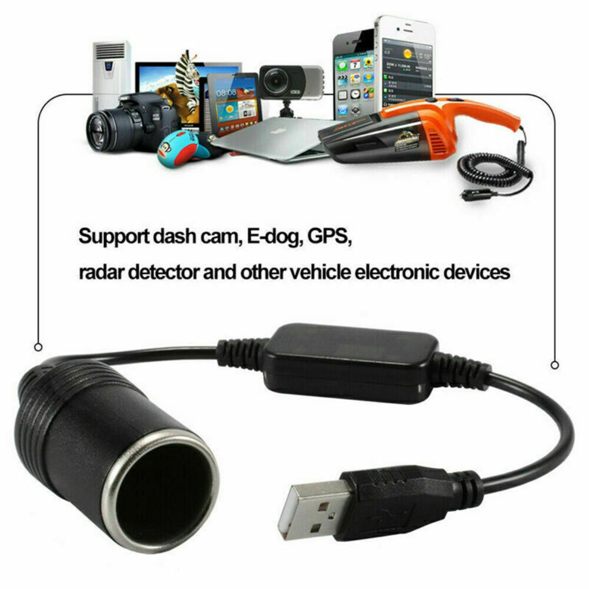 Car USB Boost Line 5V To 12V Cigarette Lighter Socket