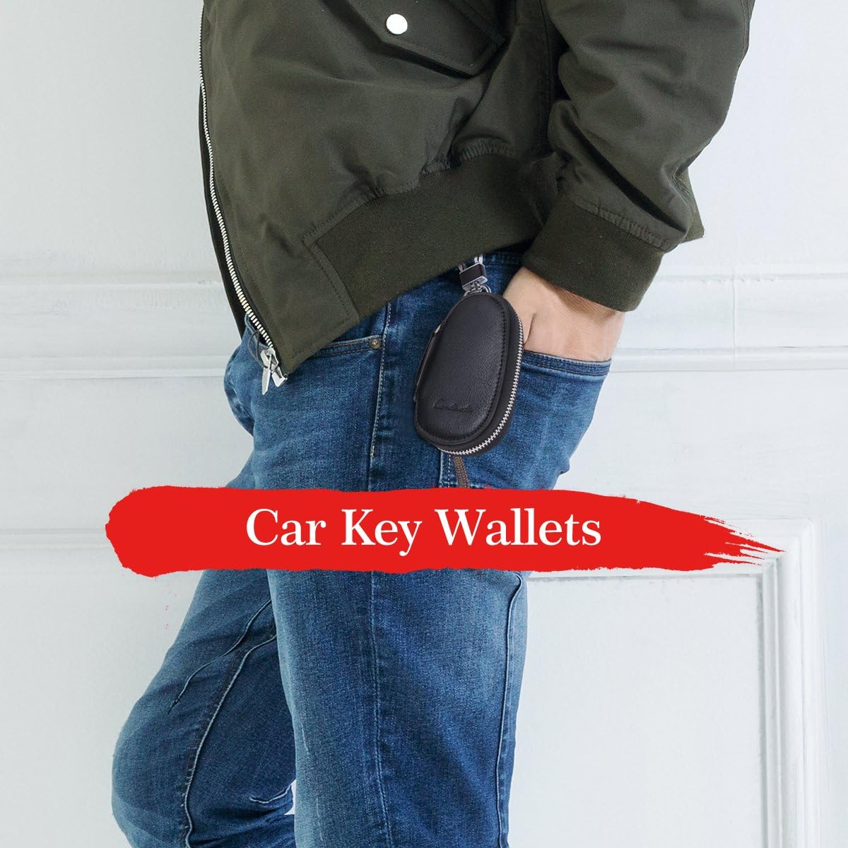 Leather Car Key Case Wallet Key Holder Bag for Men Women Black