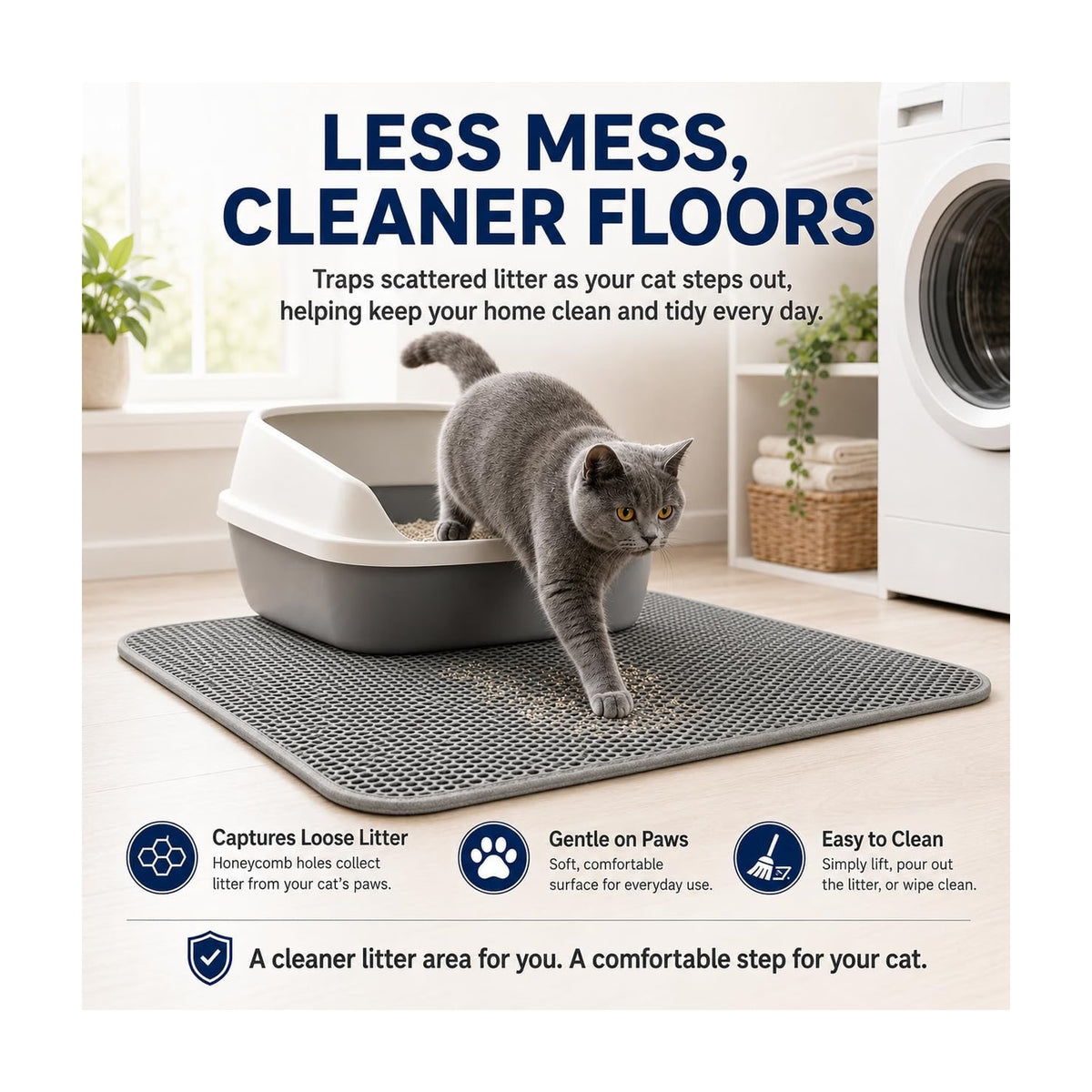 Cat Litter Box Mat Litter Trapper Double-Layer Design Waterproof Urine Proof Material Mat (Medium)