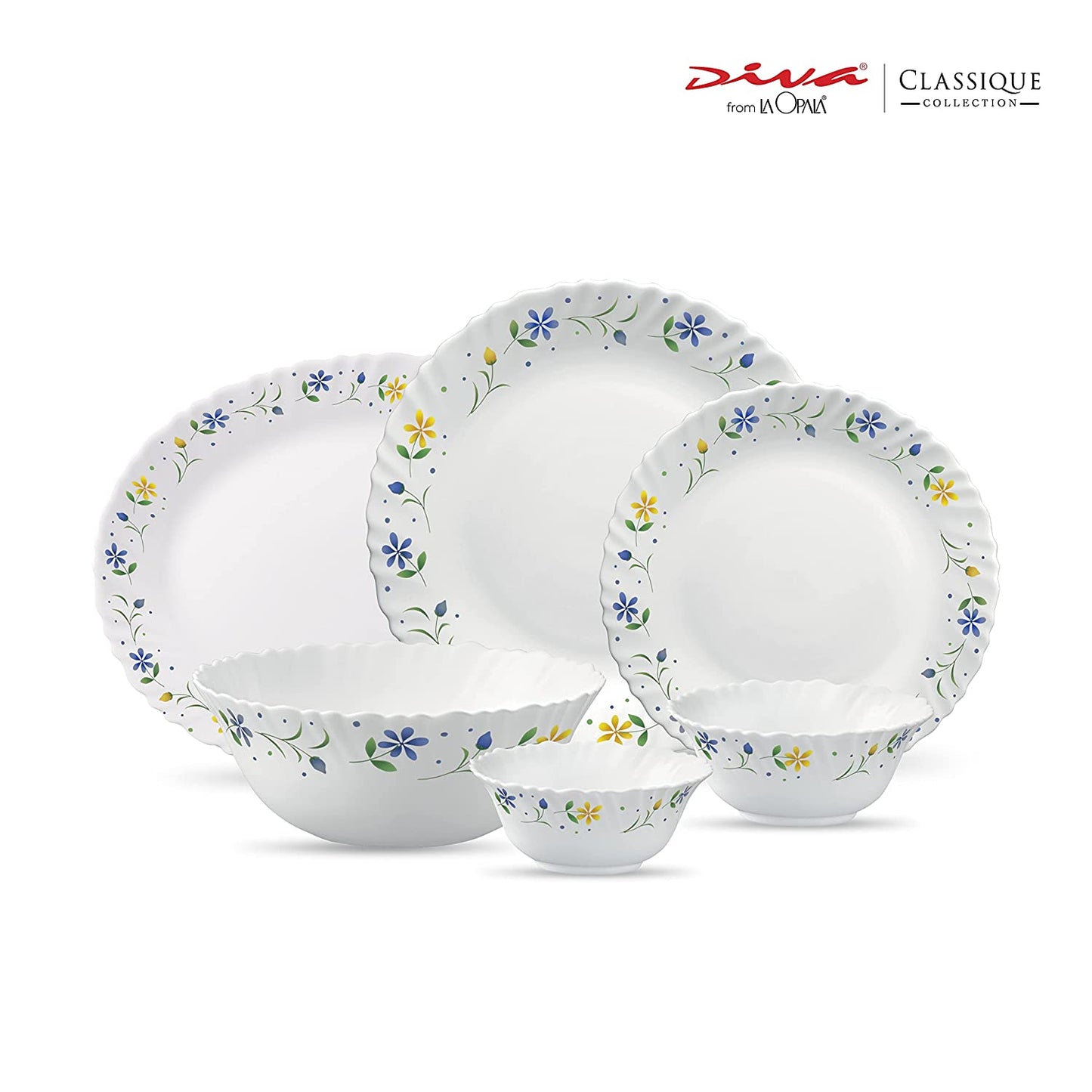 La Opal Glass, Classique Collection, Glass Dinner Set 21 pcs-TWILIGHT BOUQUET