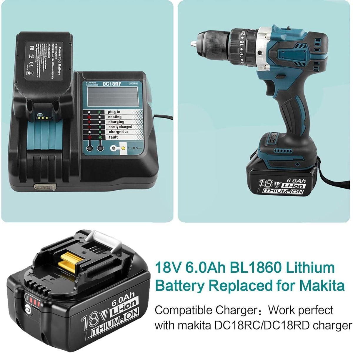 18V 6.0Ah Replacement Battery for Cordless Power Tools