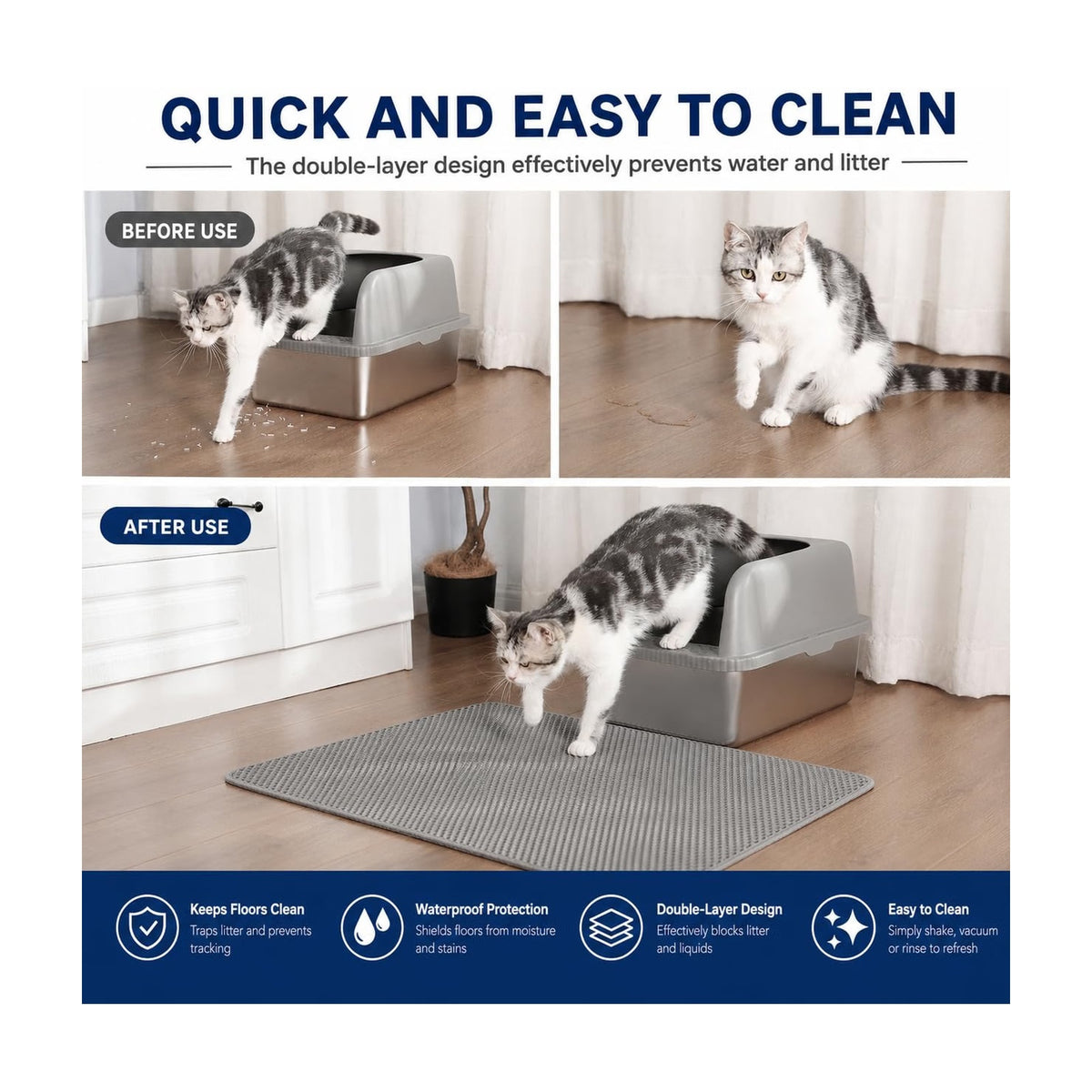 Cat Litter Box Mat Litter Trapper Double-Layer Design Waterproof Urine Proof Material Mat (Medium)