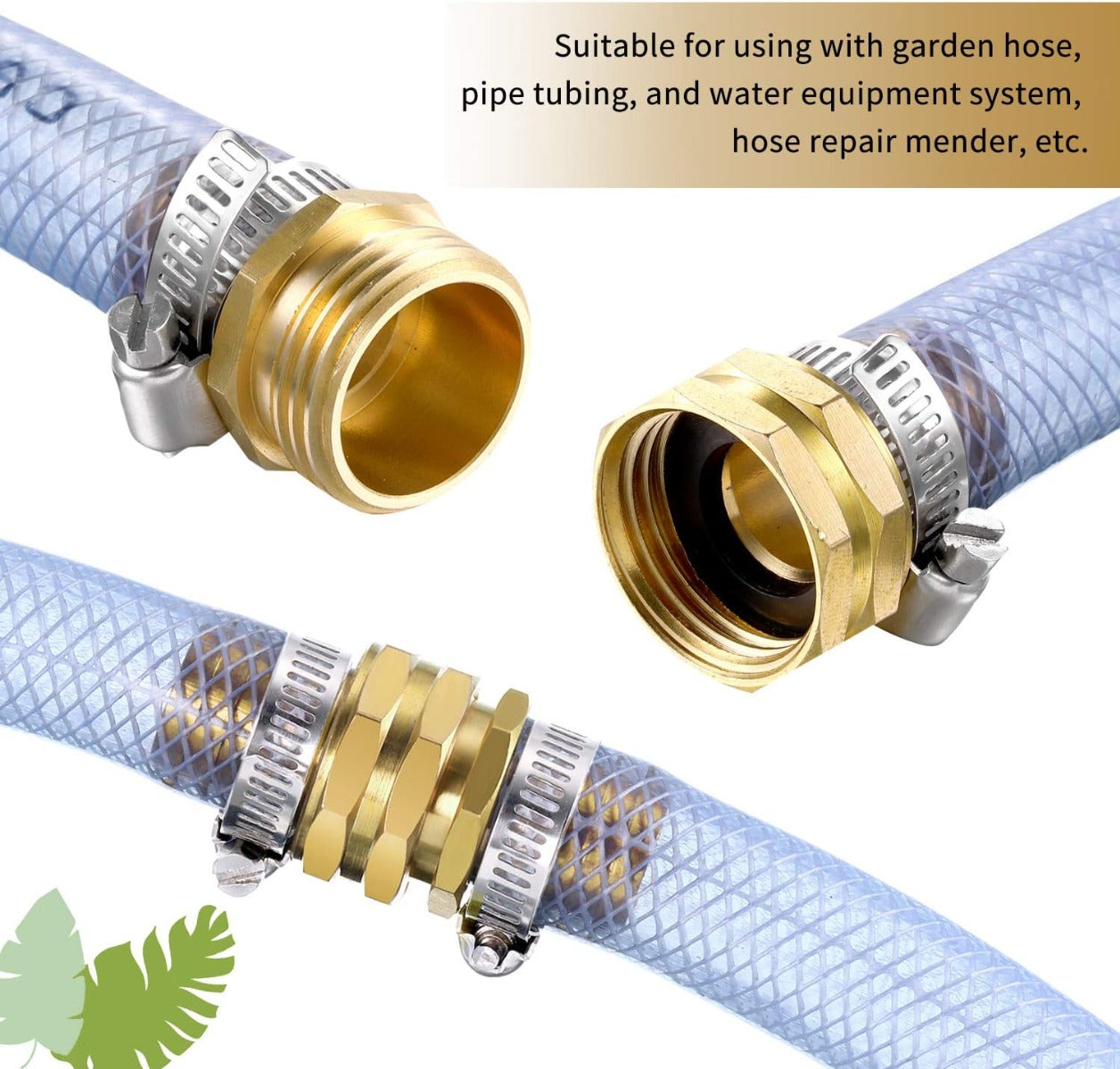 Garden Hose Repair Connector With Clamps