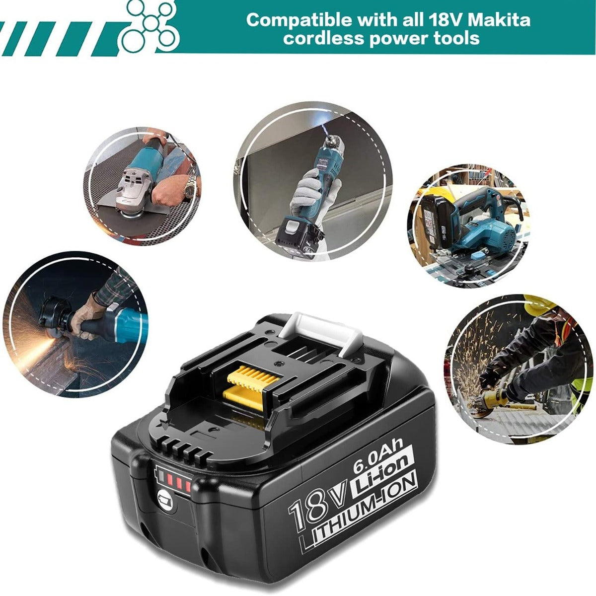 18V 6.0Ah Replacement Battery for Cordless Power Tools
