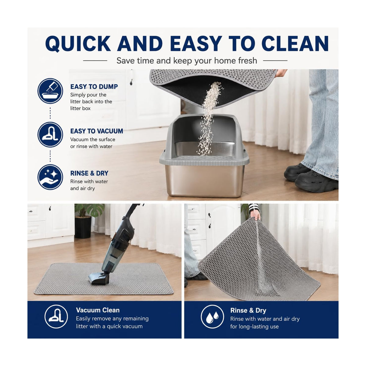 Cat Litter Box Mat Litter Trapper Double-Layer Design Waterproof Urine Proof Material Mat (Medium)