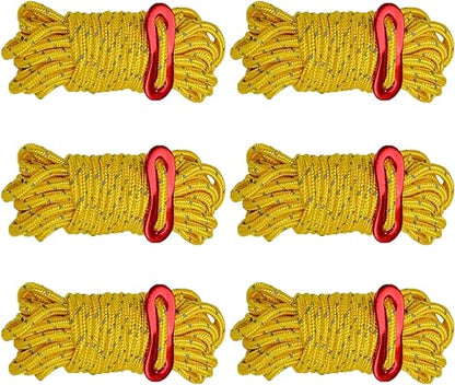 6pcs Reflective Camping Rope With Adjustment Rope