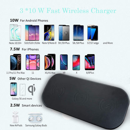 3x10W Fast Wireless Charger Station