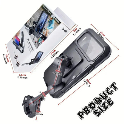 "Secure Your Phone While Riding: 360° Rotatable Adjustable Waterproof Motorcycle Bicycle Phone Holder "