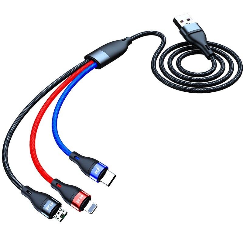 3 in 1 Nylon Braided Multi Charging Cable