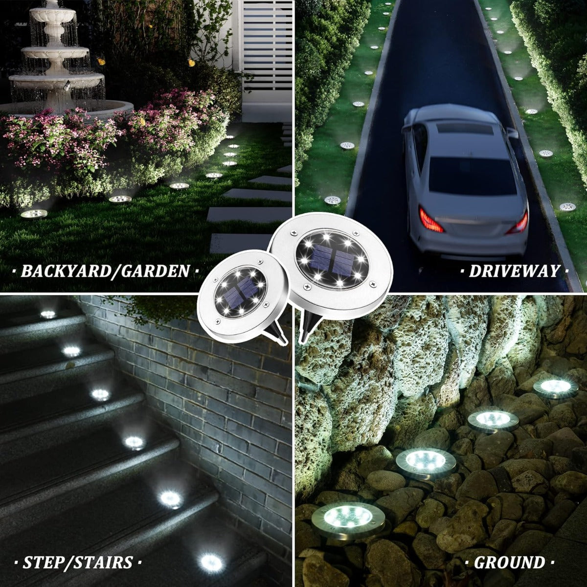 4Pcs LED Solar Powered In-Ground Lights - cool white