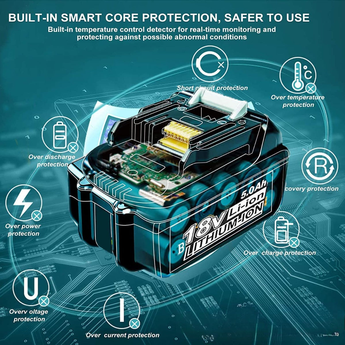 18V 5.0Ah Replacement Battery for Cordless Power Tools