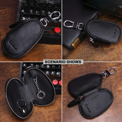 Leather Car Key Case Wallet Key Holder Bag for Men Women Black