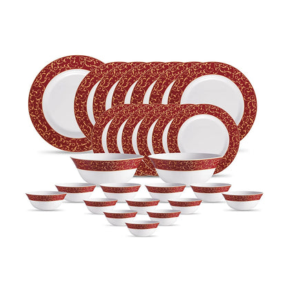 La Opal Glass Diva, Sovrana Collection, Opal Glass Dinner Set 35 Pieces-ANASSA RED