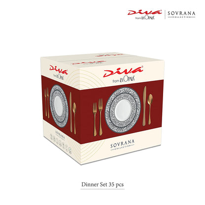 La Opal Glass Diva, Sovrana Collection, Opal Glass Dinner Set 35 Pieces-MOROCCAN GOLD