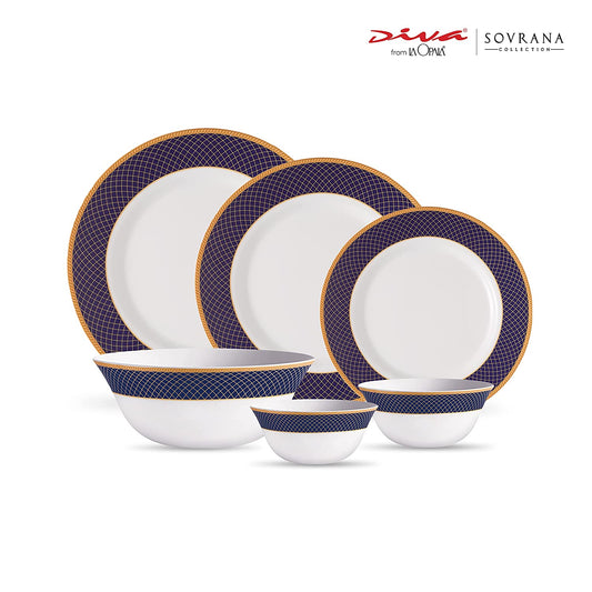 La Opal Glass Diva, Sovrana Collection, Opal Glass Dinner Set 35 Pieces-REGENT BLUE