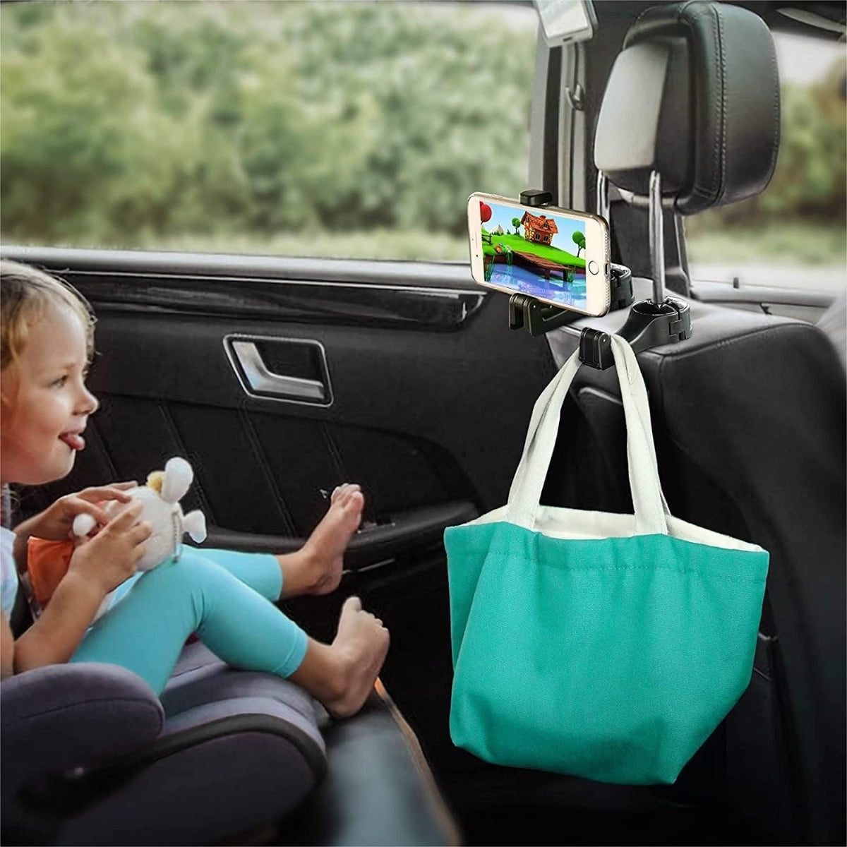 Universal Car Headrest Hook with Mobile Phone Holder