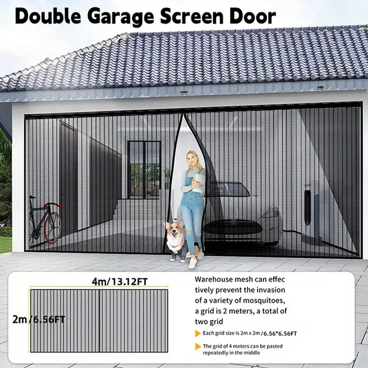 Double Garage Screen velcro Garage Door Net