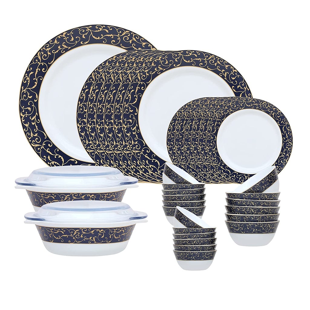La Opal Glass Diva, Sovrana Collection, Opal Glass Dinner Set 35 Pieces-ANASSA BLUE
