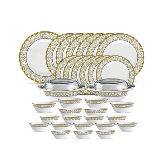 La Opal Glass Diva, Sovrana Collection, Opal Glass Dinner Set 35 Pieces-MOROCCAN GOLD