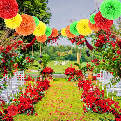 Rainbow Hanging Tissue Paper Pom Poms