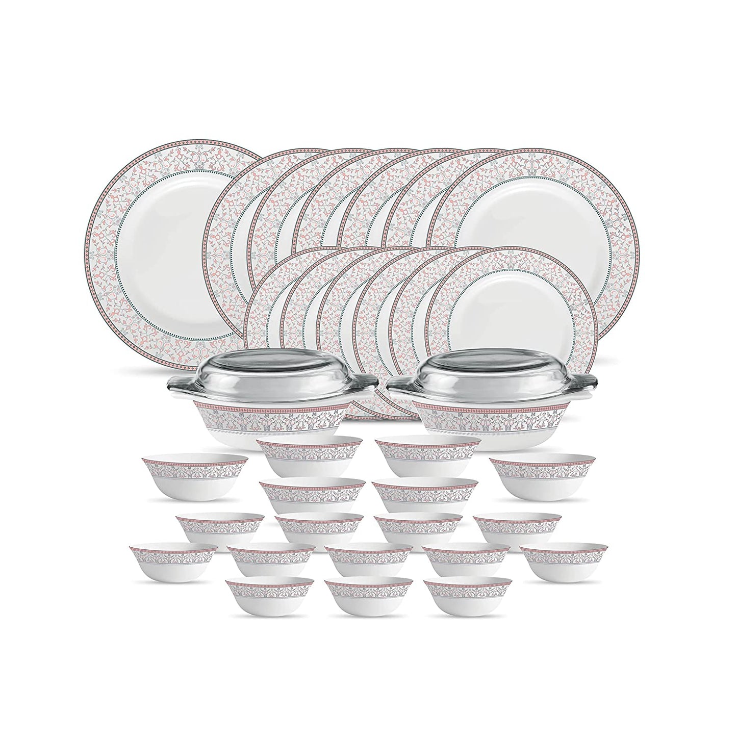 La Opal Glass Diva, Sovrana Collection, Opal Glass Dinner Set 35 Pieces-MOROCCAN PINK