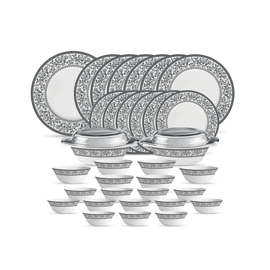 La Opal Glass Diva, Sovrana Collection, Opal Glass Dinner Set 35 Pieces-PERSIAN GREY