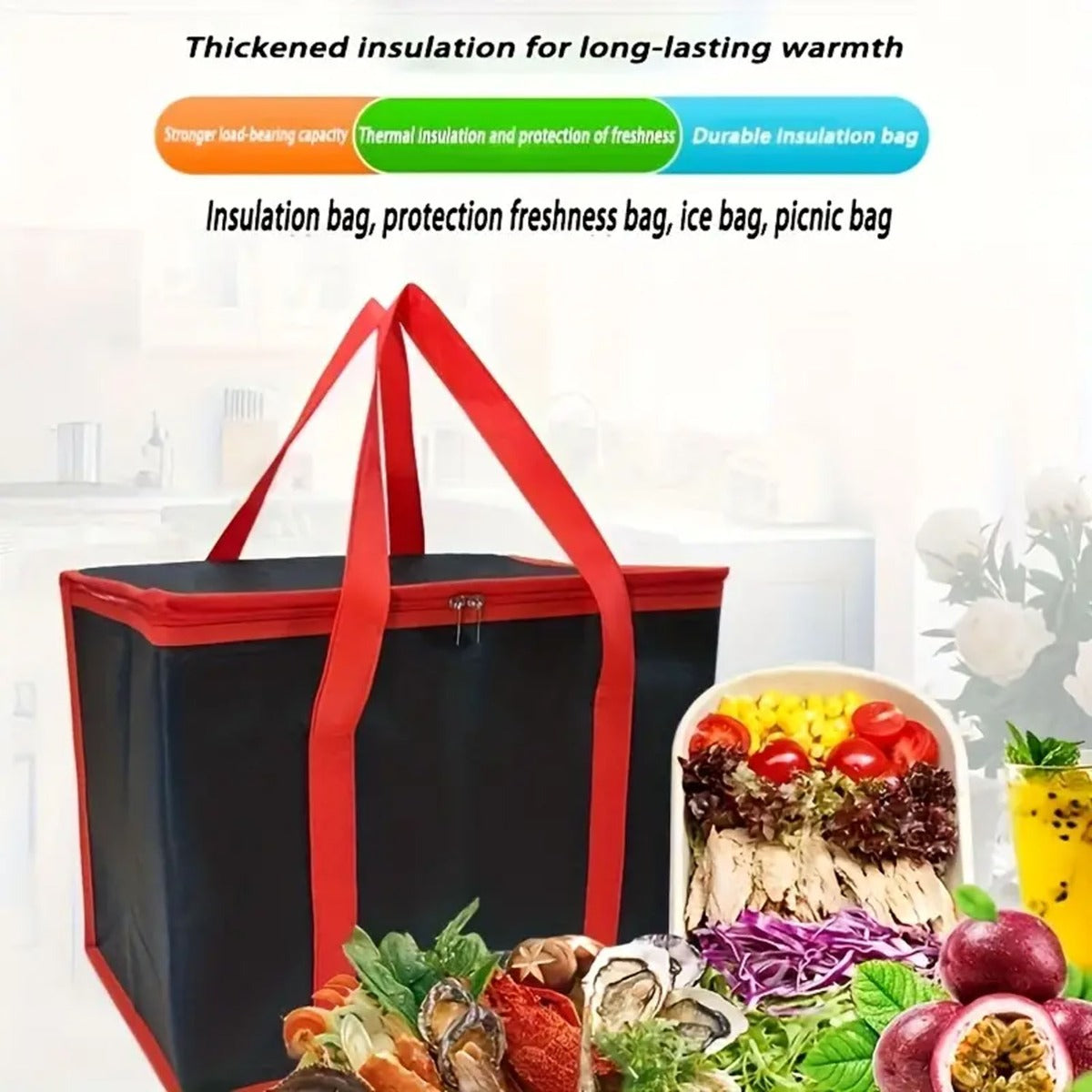 Portable Insulated Lunch Bag with Aluminum Foil Lining