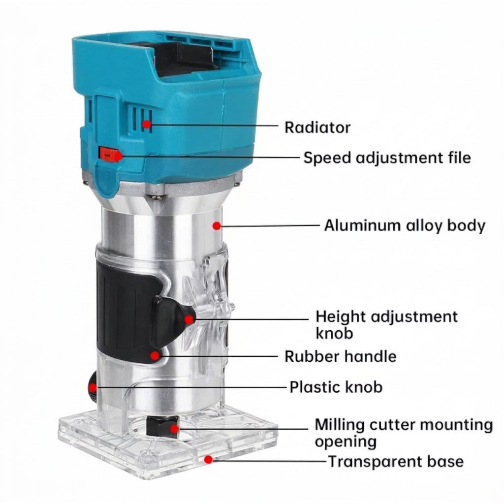 Cordless Wood Router Laminate Trimmer, 1/4 Inch Collet, Brushless 21V