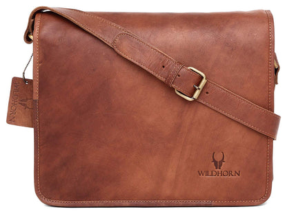 Men's Leather Vintage Laptop Messenger Bag (Tan)