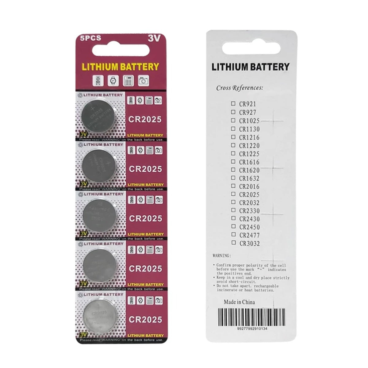 5Pcs CR2025 3v Button Coin Batteries