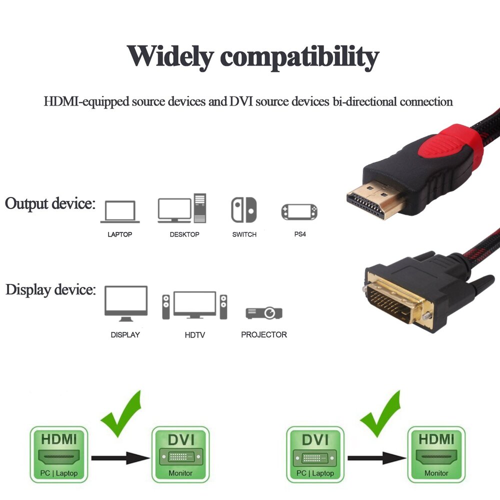 24+1 Pin HDTV to DVI Cable, 24K Gold Plated