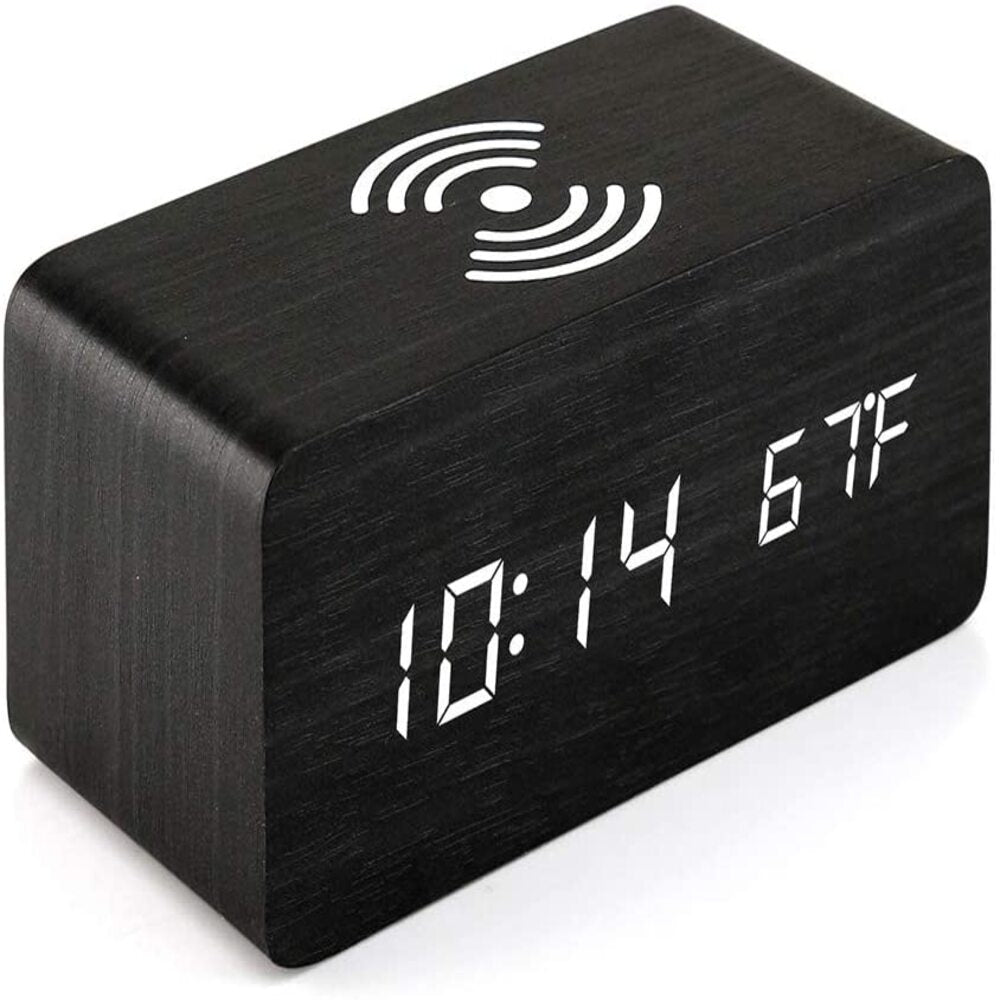 Wooden Digital Clock With In-build Wireless Charger