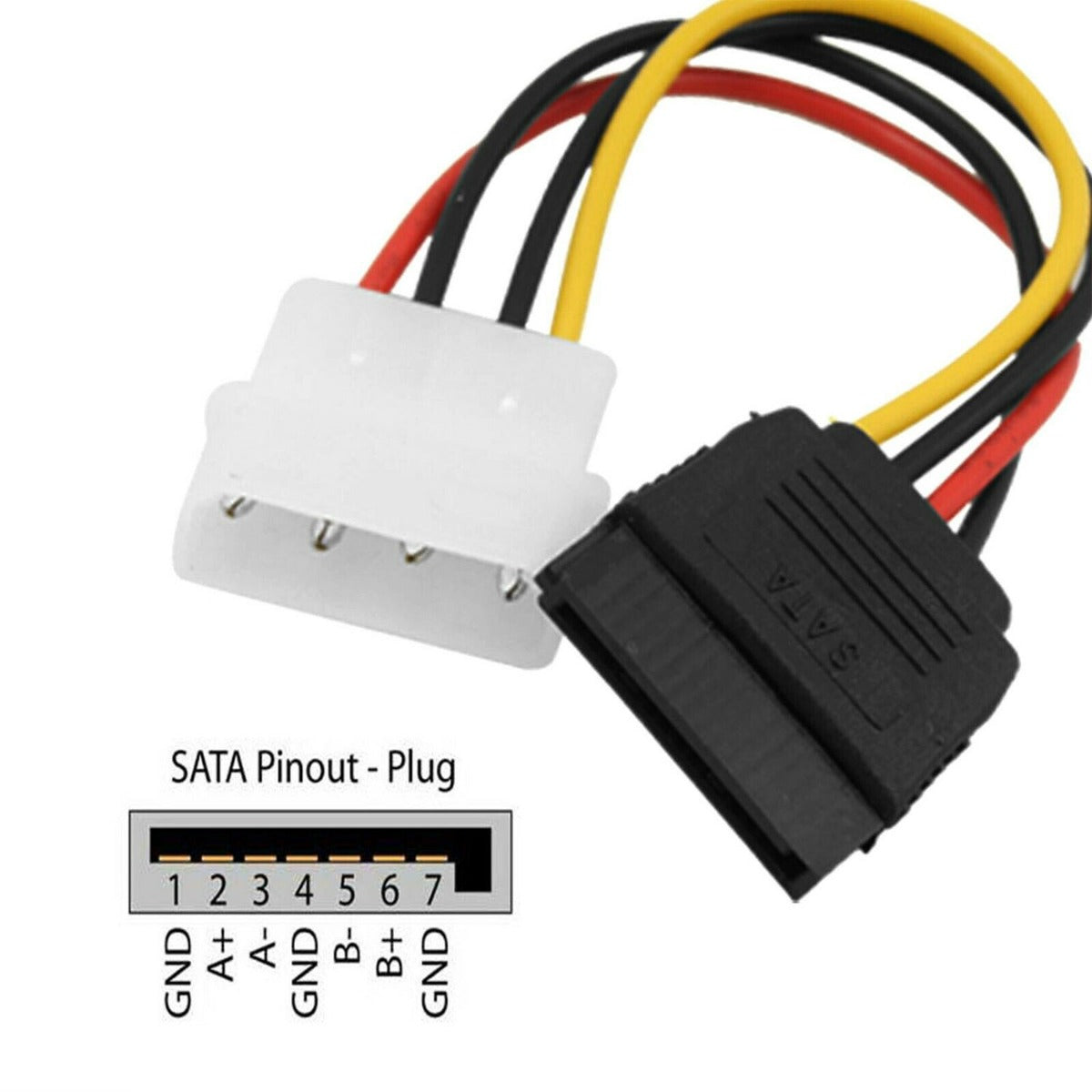 6" 4-Pin Molex Male To 15-Pin SATA Female Power Cable