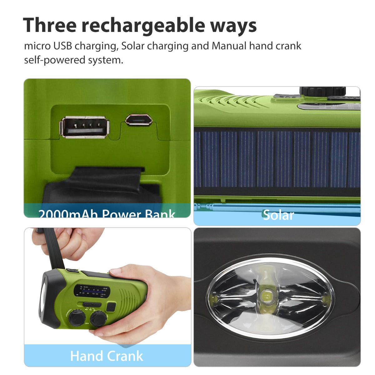 2000mAh Hand Crank Flashlight Radio