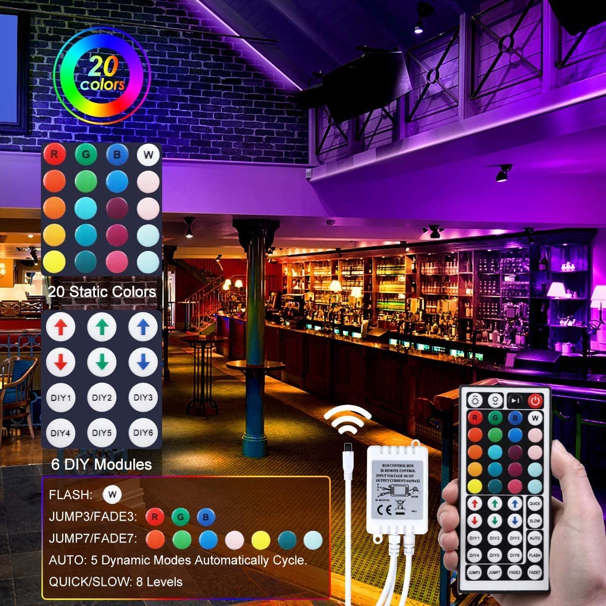 32.8 Feet 5050 RGB LED Strip Light With Adapter