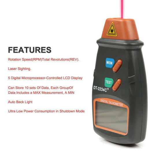 Non-Contact Digital Laser Photo Tachometer RPM Meter