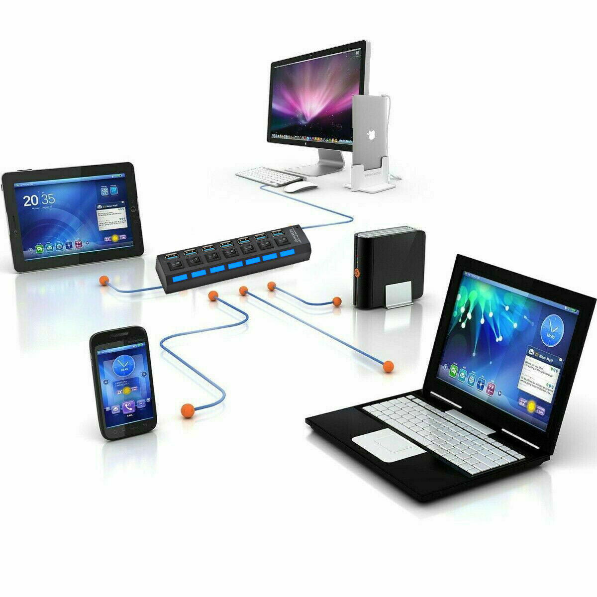 7-Port USB 3.0 Hub with Individual Power Switches & LEDs