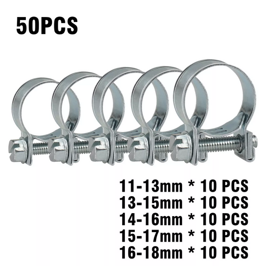 50PCS /opp 5 Sizes Fuel Injection Gas Line Hose Clamps Clip Pipe Clamp Assortment Kit